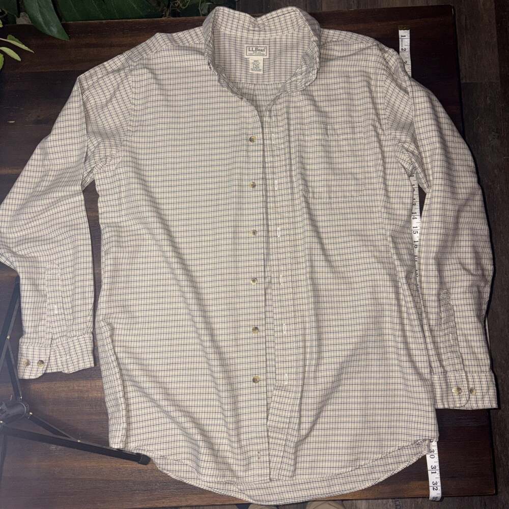 LL Bean Mens L Tall Wool Blend Flannel Shirt Tan Brown Check Button Down Plaid